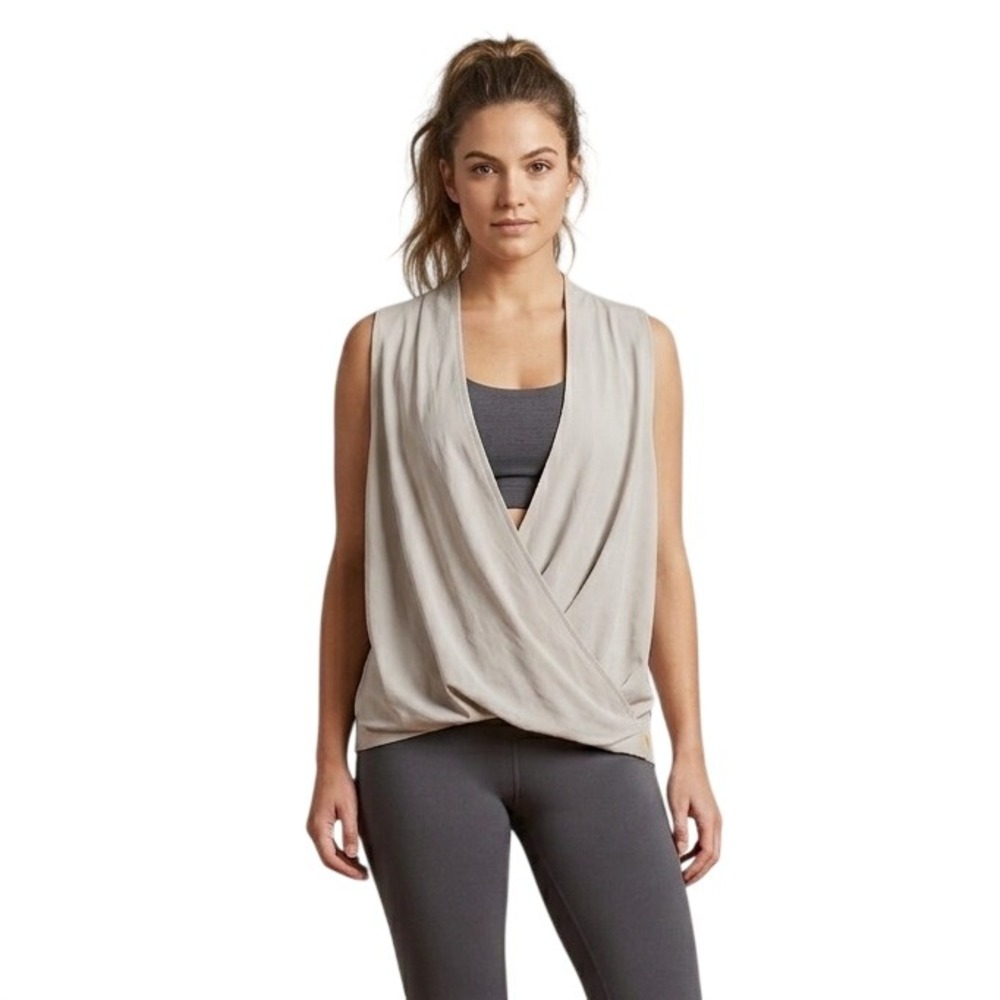 LUCY Surplice Yoga Crossover Cover Tank Top Draped Athleisure XL Greige